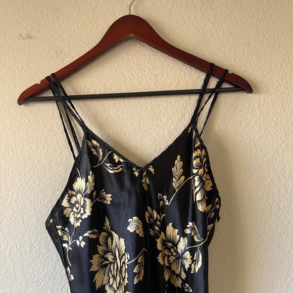 Vintage Black Satin Gold Floral Peplum Bodysuit Double Strap Lingerie - Picture 3 of 8